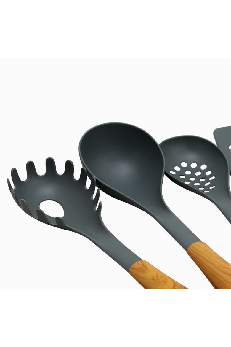 Everwood Kitchen Nylon Tools Set with Wood Inspi Handles, Set of 5, Alternate, color, Brown