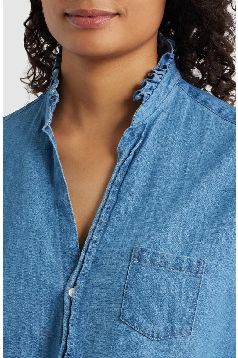 Ruffle Collar Relaxed Button Up Shirt, Alternate, color, VINTAGE STONEWASHED INDIGO