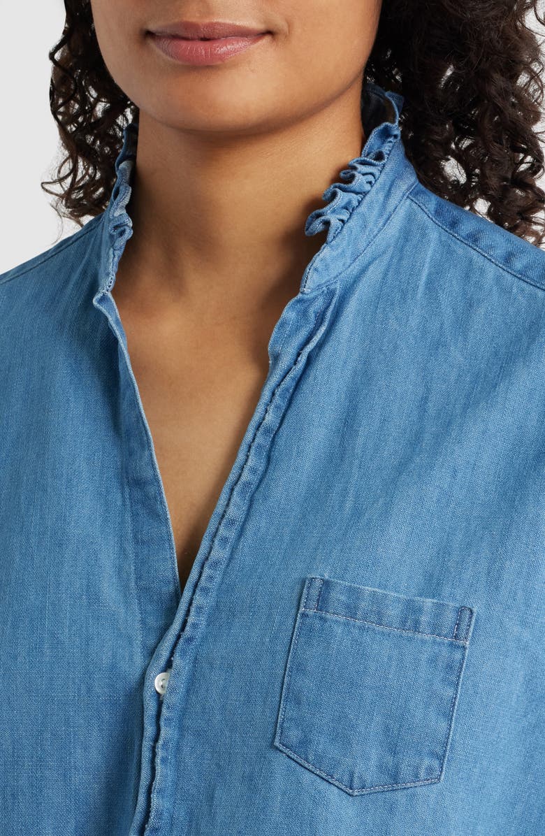Frank & Eileen Ruffle Collar Relaxed Button Up Shirt, Alternate, color, Vintage Stonewashed Indigo