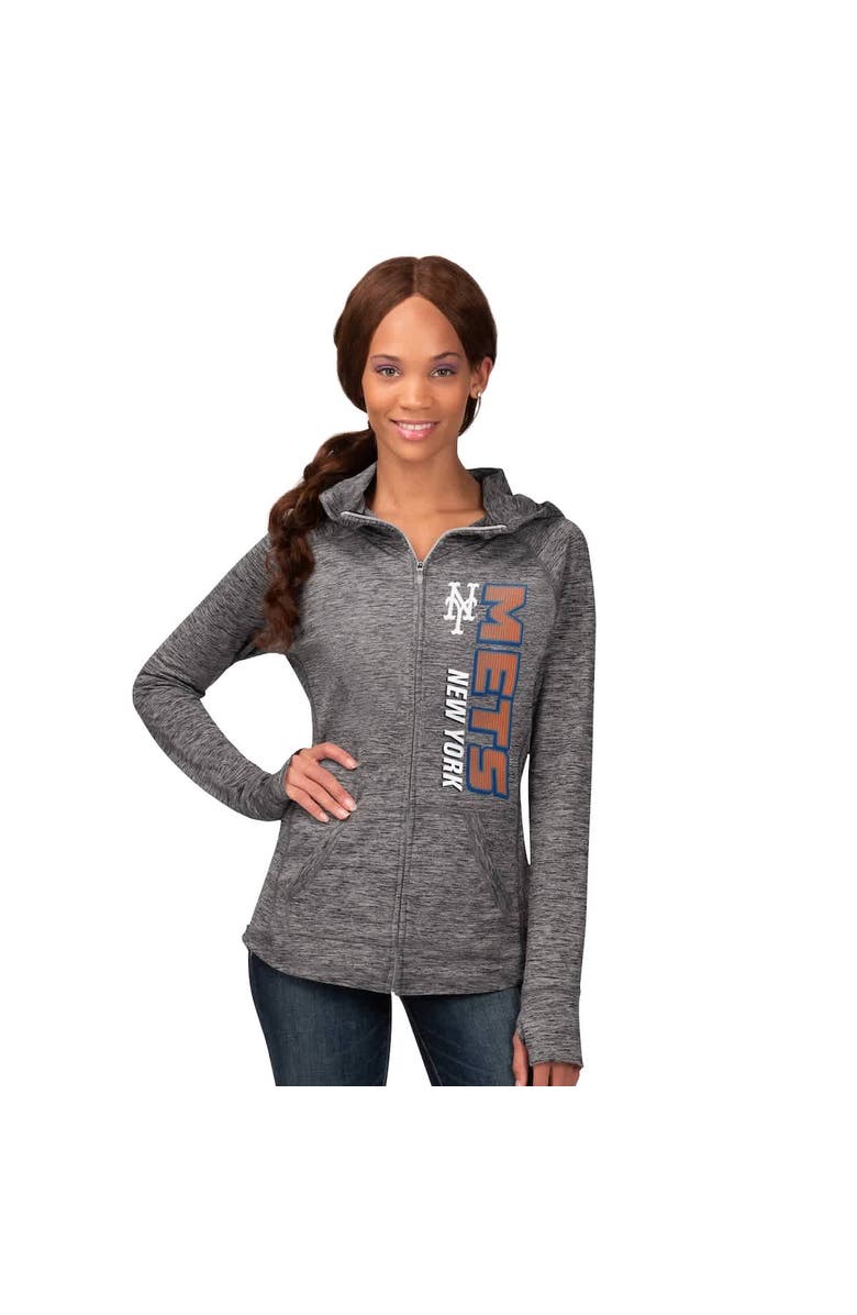 G-III 4HER BY CARL BANKS Women's G-III 4Her by Carl Banks  Heather Gray New York Mets Defender Space Dye Raglan Full-Zip Hoodie, Main, color, 