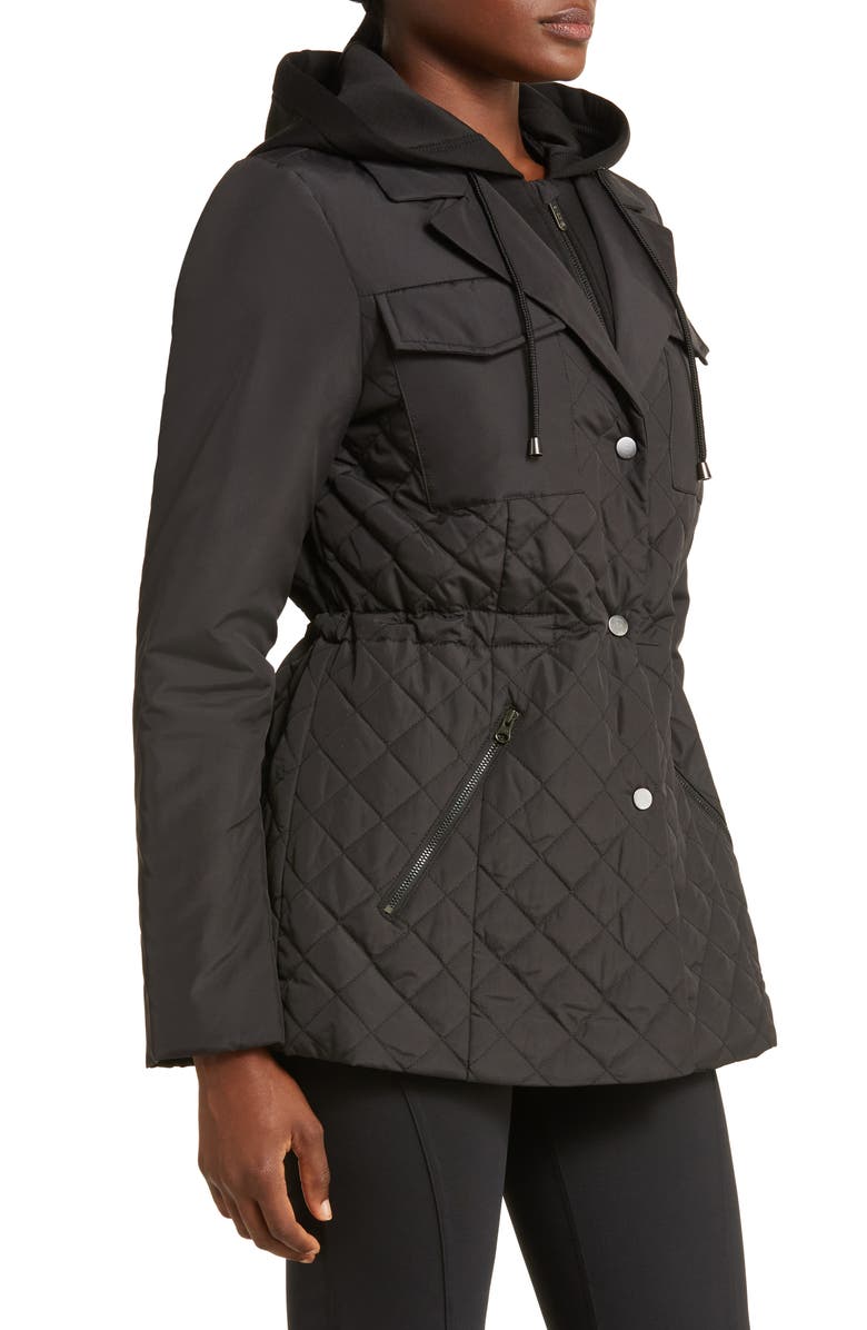 Zella Active Quilted Hooded Jacket, Alternate, color, Black