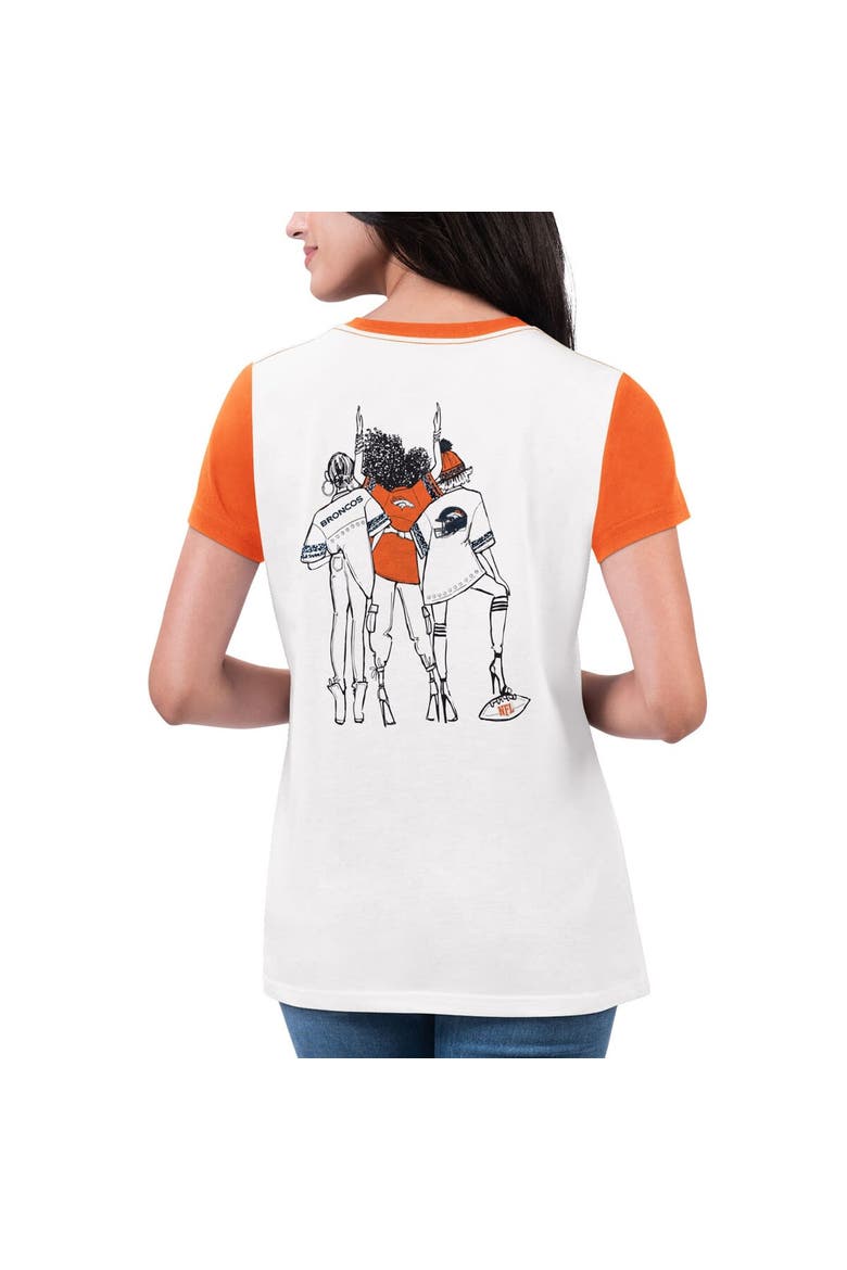 Women's G-III 4Her by Carl Banks White/Orange Denver Broncos Fashion Illustration T-Shirt, Alternate, color, White