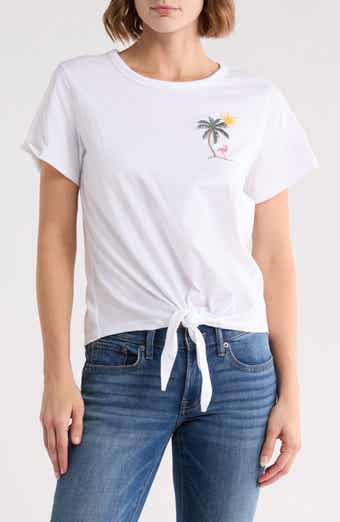 Tie Front Embroidered Tee