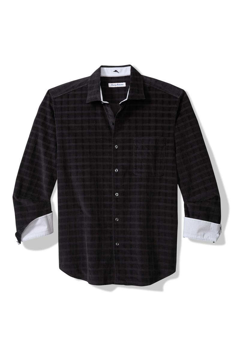 Check Island Cotton Corduroy Button-Up Shirt, Main, color, BLACK