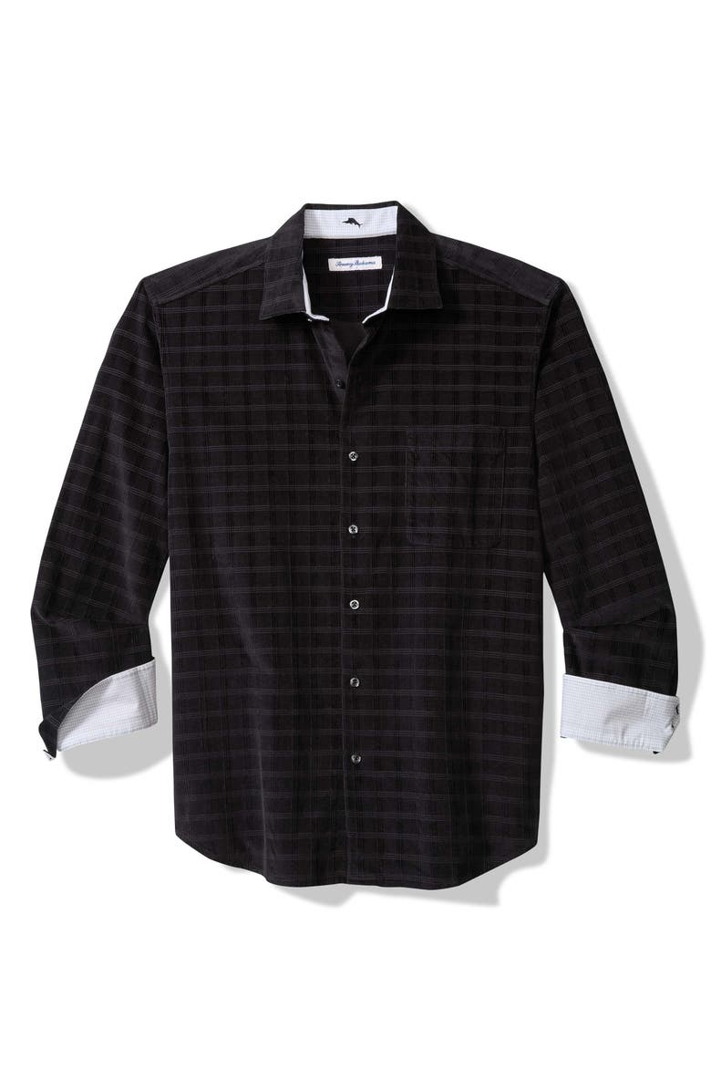 Tommy Bahama Check Island Cotton Corduroy Button-Up Shirt, Main, color, Black