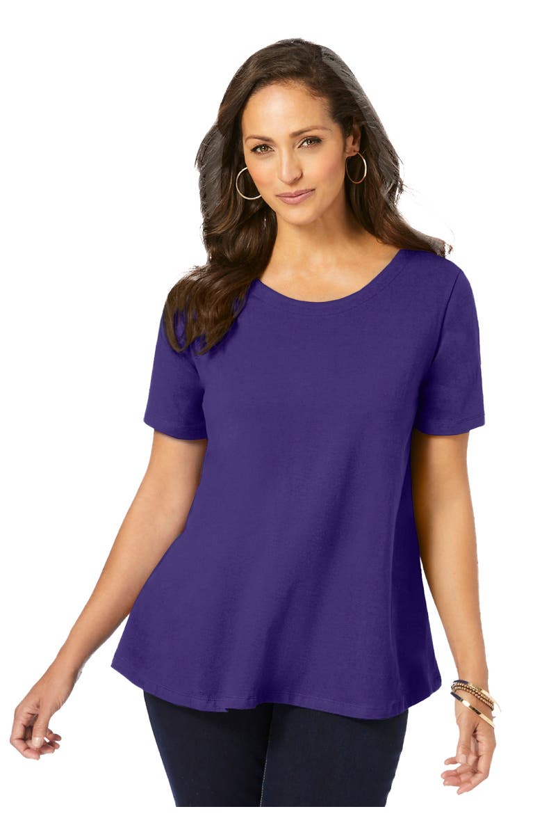 Jessica London Stretch Cotton Trapeze Tee, Main, color, Midnight Violet