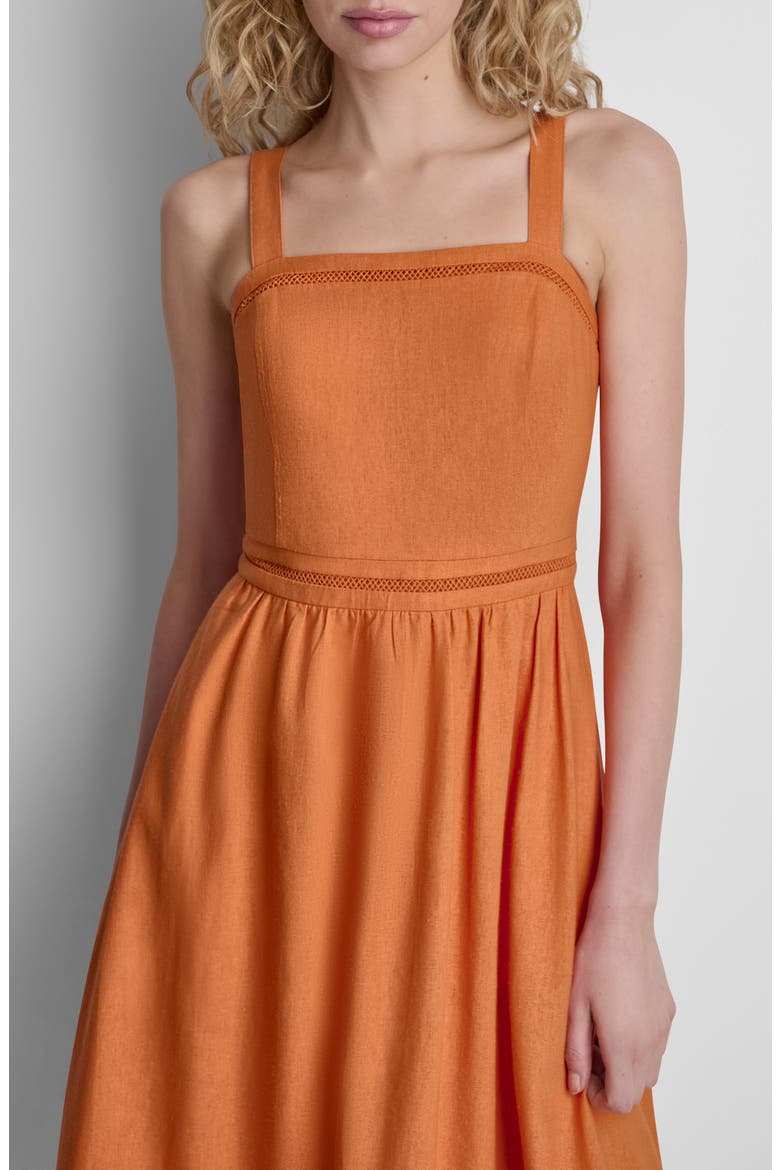 Eyelet Embroidery Linen Blend A-Line Dress, Alternate, color, AMBERGLOW