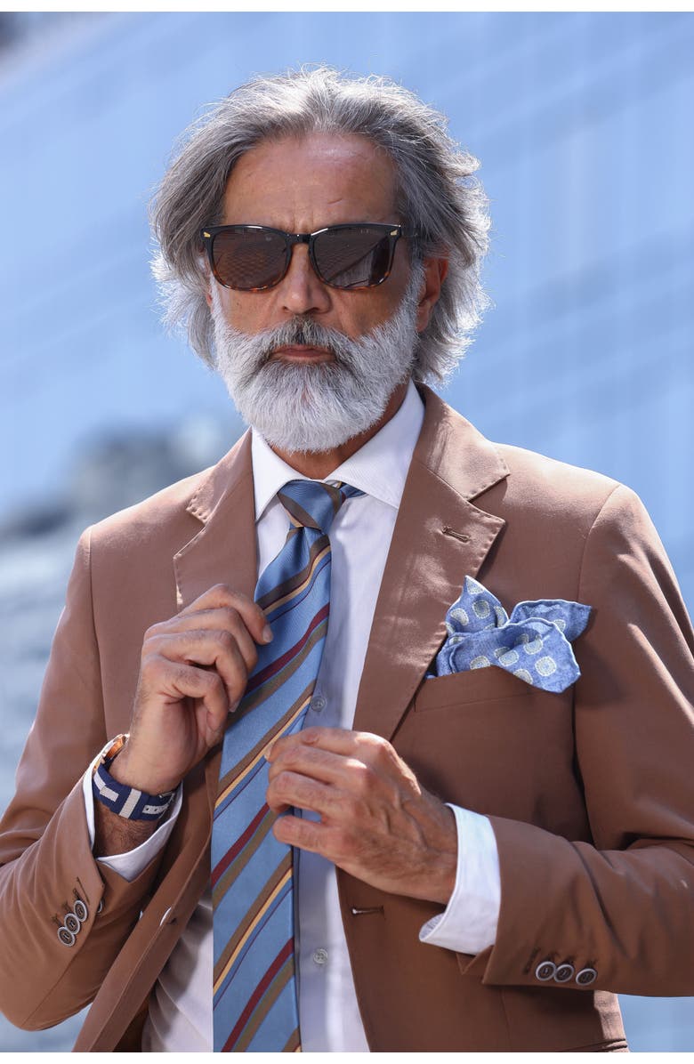 Elizabetta Battisti - Silk Jacquard Tie for Men, Alternate, color, Steel Blue