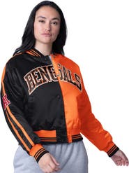 STARTER Women's Starter Black/Orange Cincinnati Bengals Zone Blitz Cropped Full-Snap Satin Jacket