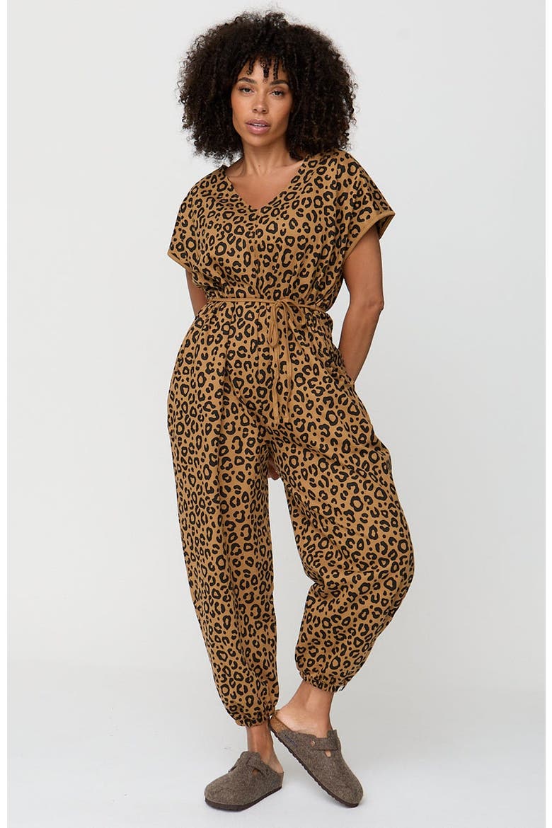 Rita Tie Waist Organic Cotton Jumpsuit, Main, color, Brown
