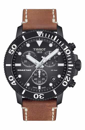 Tissot Seastar Leather Strap Chronograph Diving Watch, 45.5mm