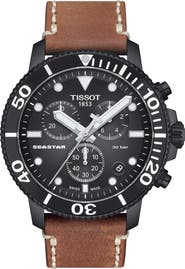 Tissot Seastar Leather Strap Chronograph Diving Watch, 45.5mm