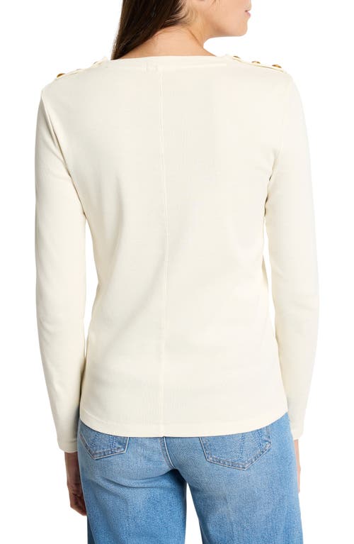 Shop Nzt By Nic+zoe Shoulder Button Detail Stretch Cotton Top In Classic Cream