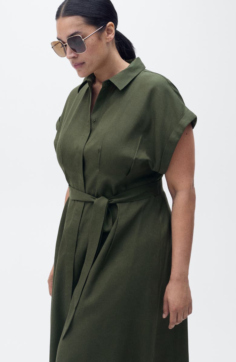 MANGO Belted Shirtdress, Alternate, color, Khaki Green