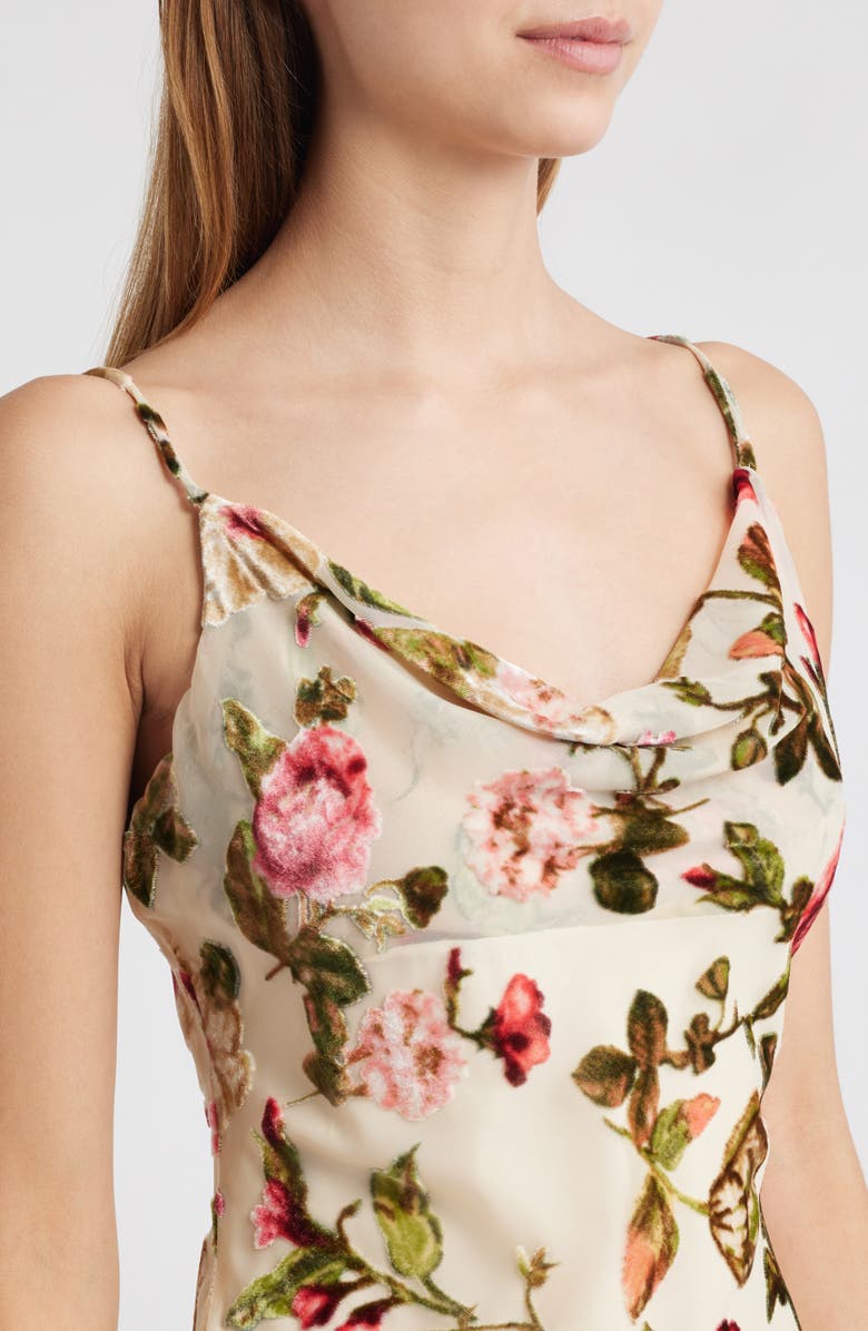 Rare London Cowl Neck Bias Cut Devoré Minidress, Alternate, color, Rose Devore