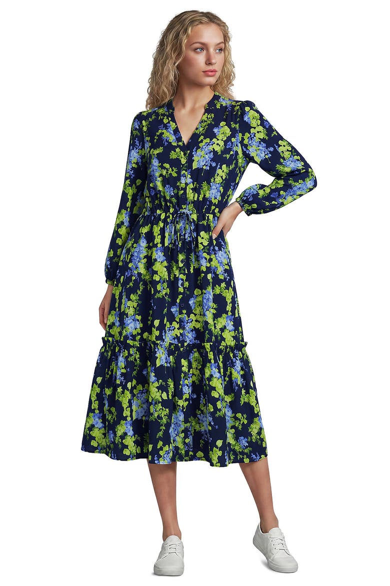 Bracelet Button Front Midi Dress, Alternate, color, Deep Sea/Blue Blooms