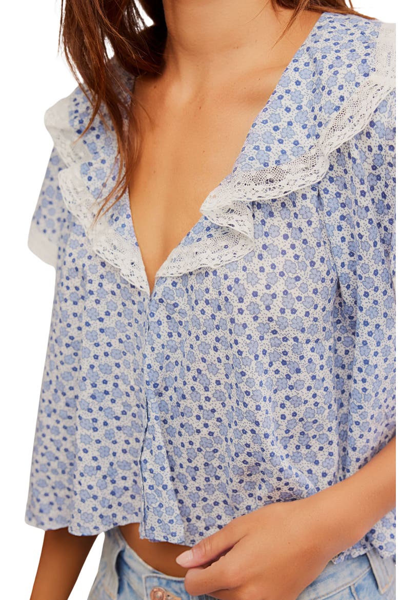 Truly Yours Print Collar Crop Shirt, Alternate, color, IVORY COMBO - DAISY