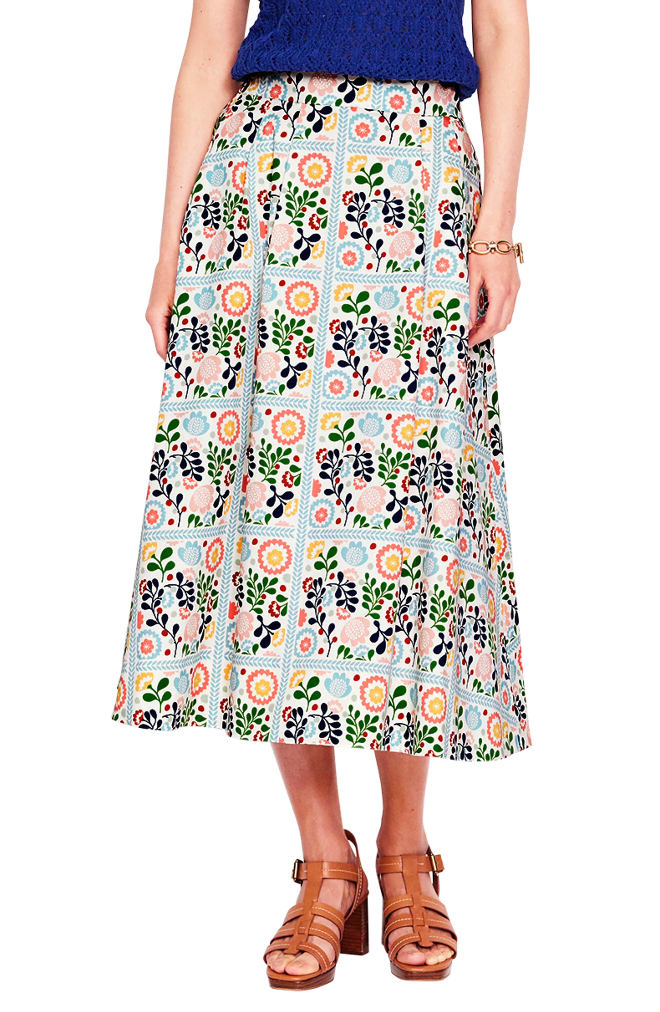 Boden Isabella Floral Cotton Sateen A-Line Skirt