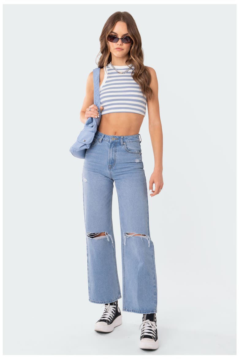 Lori Ripped High Waist Wide Leg Jeans, Alternate, color, BLUE