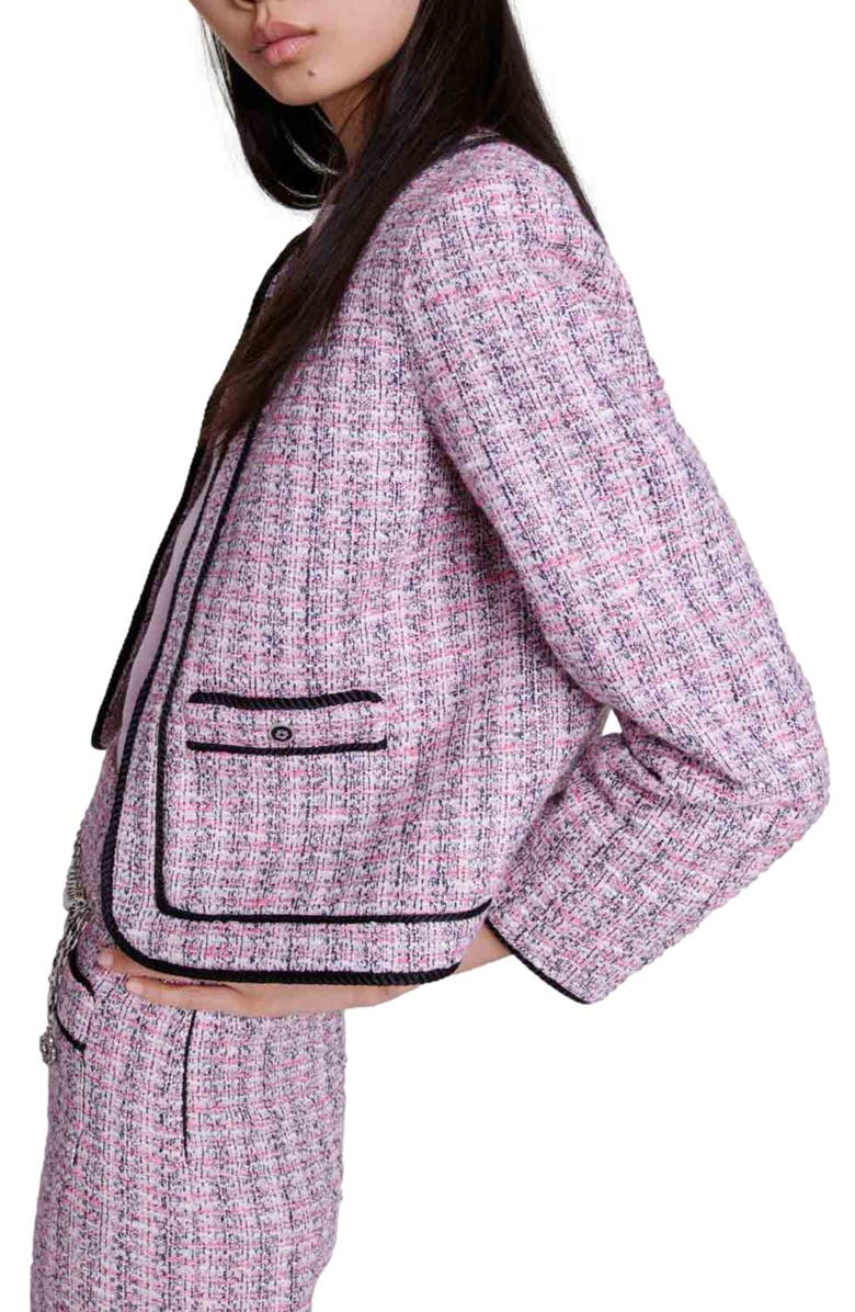 maje Vatri Tweed Tipped Open Front Jacket, Alternate, color, 