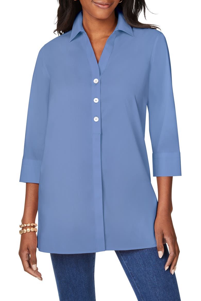 Pamela Stretch Button-Up Tunic, Main, color, BLUE DENIM