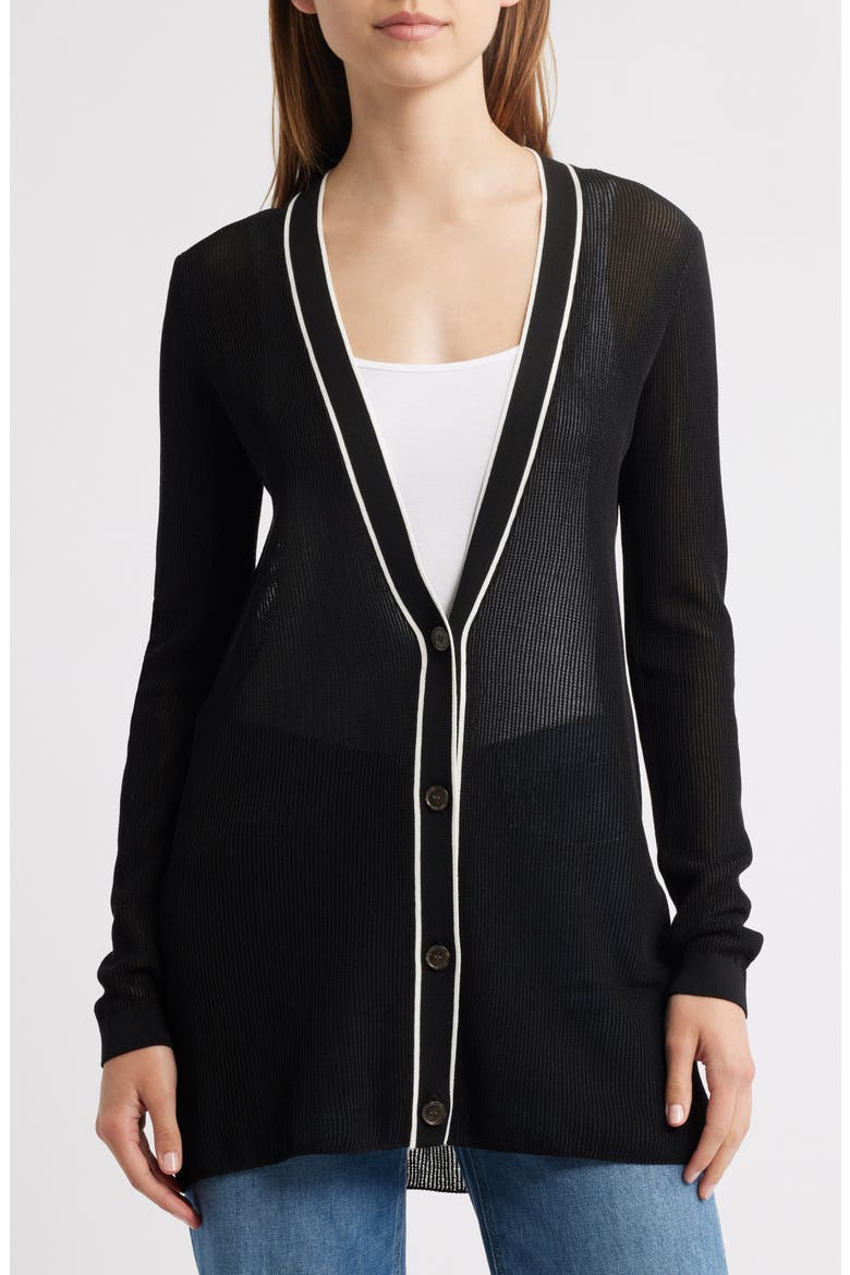 The Varsity Tipped Cardigan, Alternate, color, BLACK MULTI