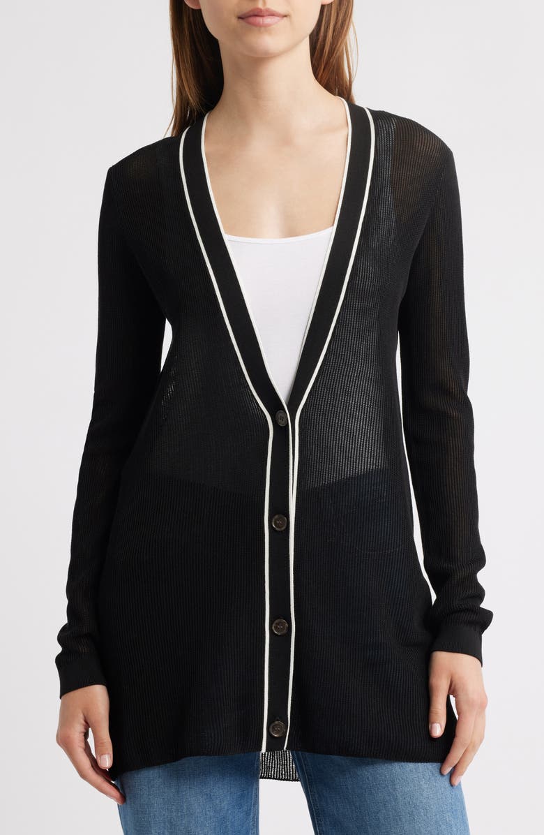 FRAME The Varsity Tipped Cardigan, Alternate, color, Black Multi