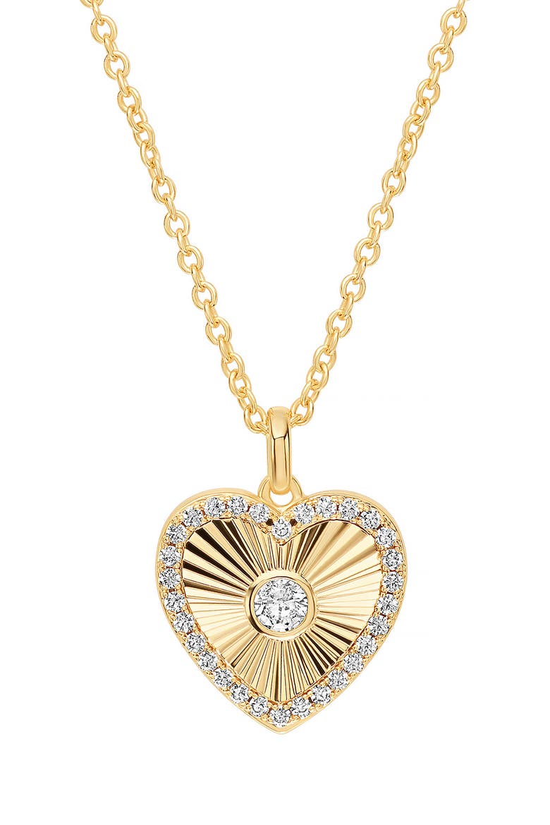 Dolce Sole Fluted Heart Cubic Zirconia Pendant Necklace, Alternate, color, GOLD