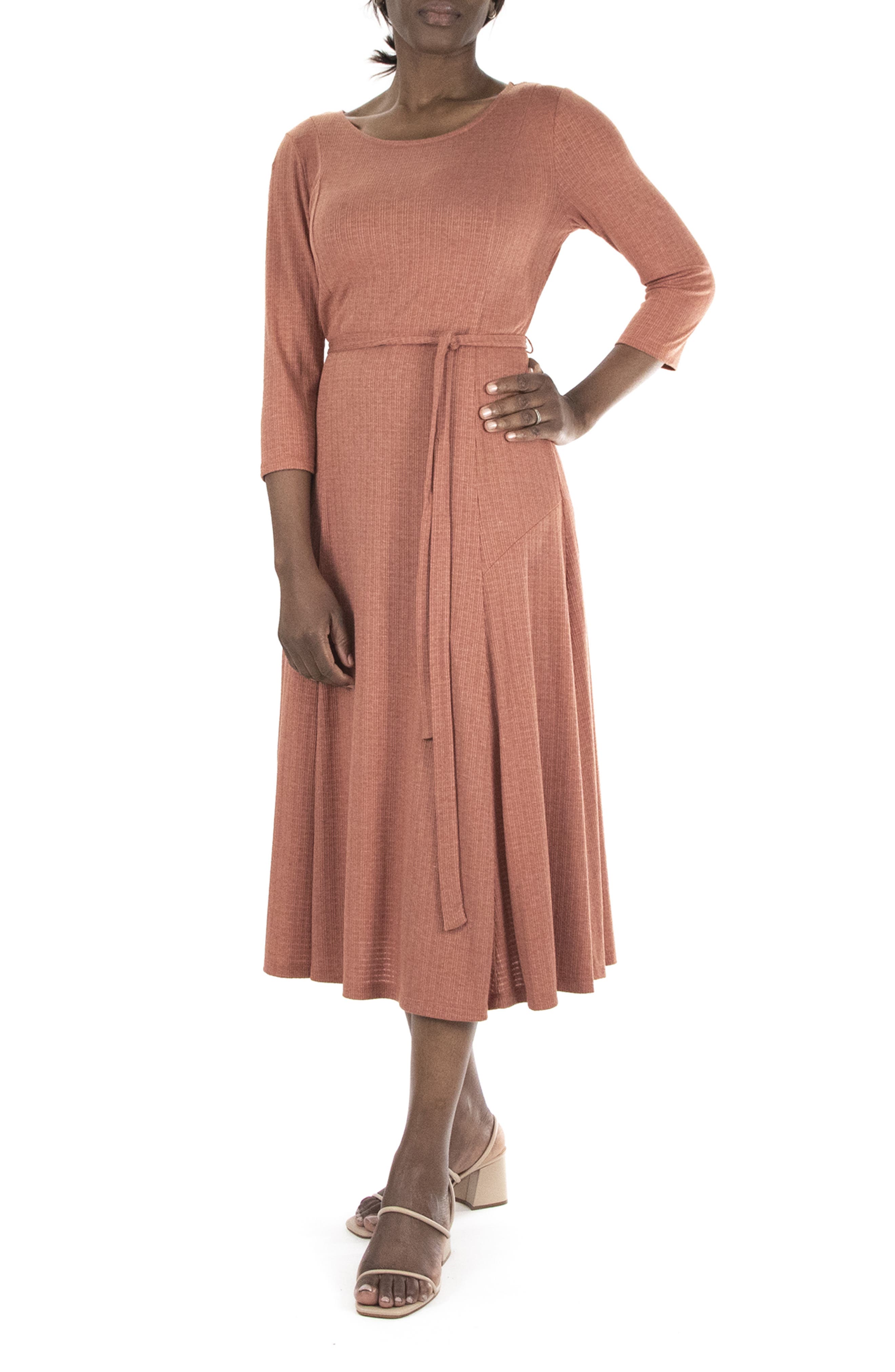 Nina Leonard Sylvia Belted Knit Midi Dress
