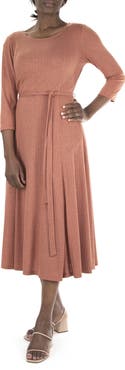 Nina Leonard Sylvia Belted Knit Midi Dress