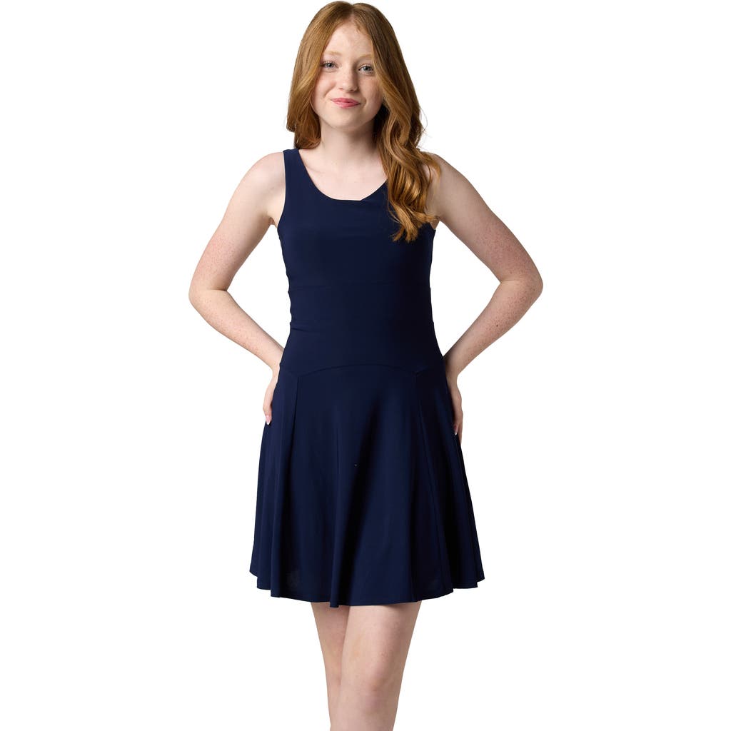 Un Deux Trois Kids' Textured Racerback Fit & Flare Dress In Blue