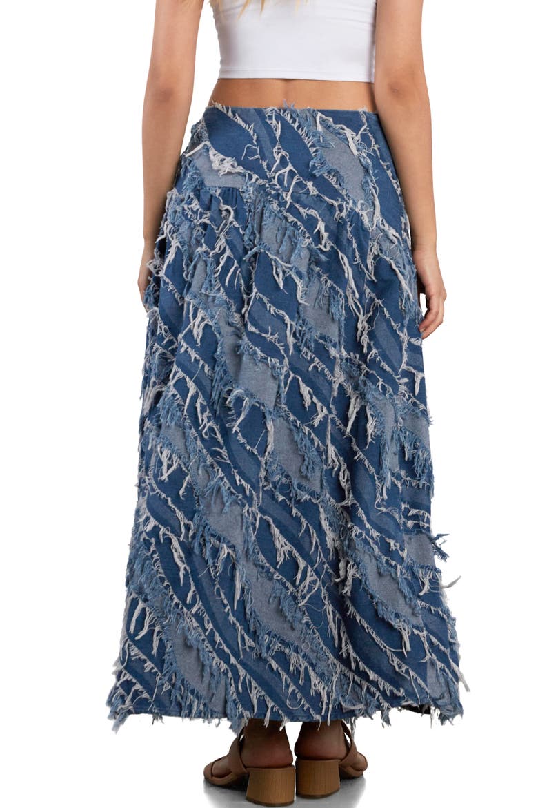 Frayed Layers Denim Maxi Skirt, Alternate, color, DARK DENIM STITCH