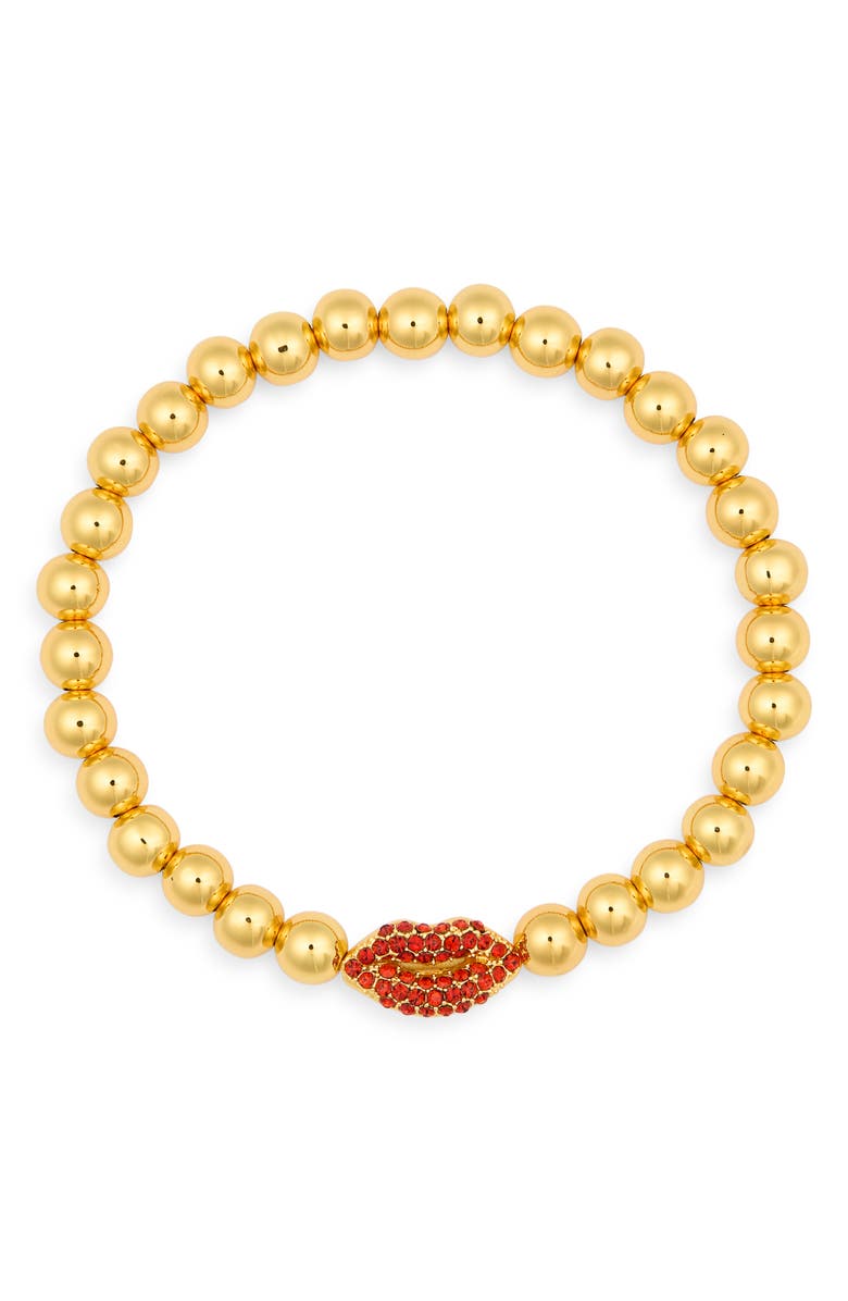 Kate Spade New York rainbow joy lip charm stretch bracelet, Main, color, Gold Multi