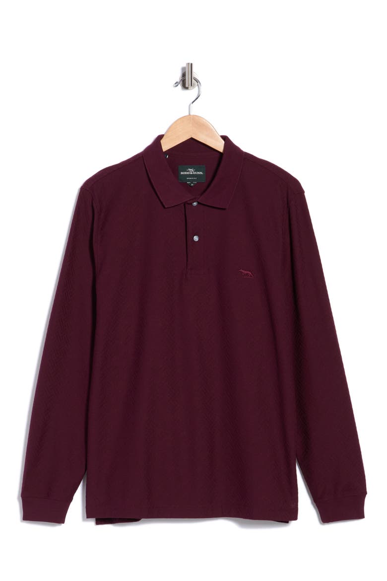 Long Sleeve Cotton Jacquard Polo, Main, color, BURGUNDY