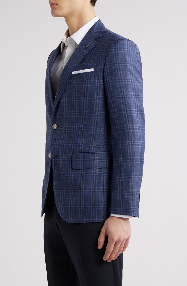 BOSS Hutson Slim Fit Blue Check Wool & Silk Blend Sport Coat, Alternate, color, Medium Blue