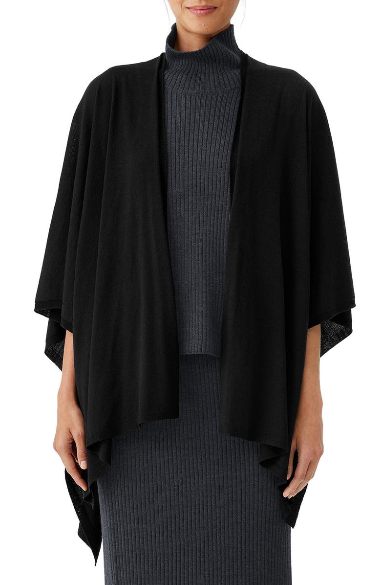 Eileen Fisher Serape Open Front Handkerchief Hem Wool Cardigan, Main, color, 