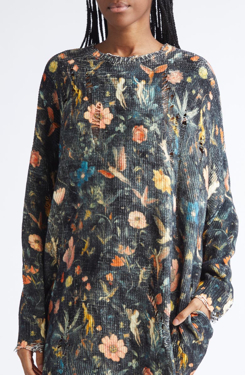R13 Distressed Floral Grunge Sweater Dress, Alternate, color, Floral With Angels Black