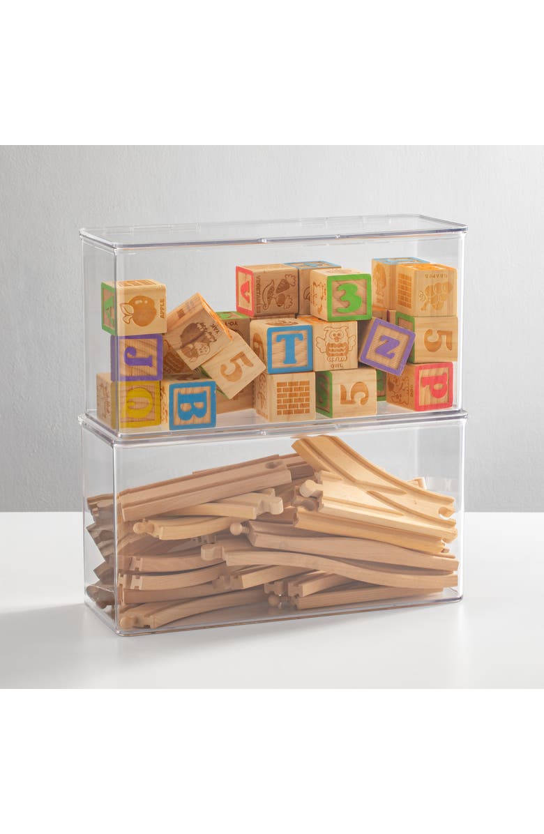 mDesign Plastic Playroom/Gaming Organizer Bin Box with Hinged Lid, 8 Pack, Clear, Alternate, color, Clear