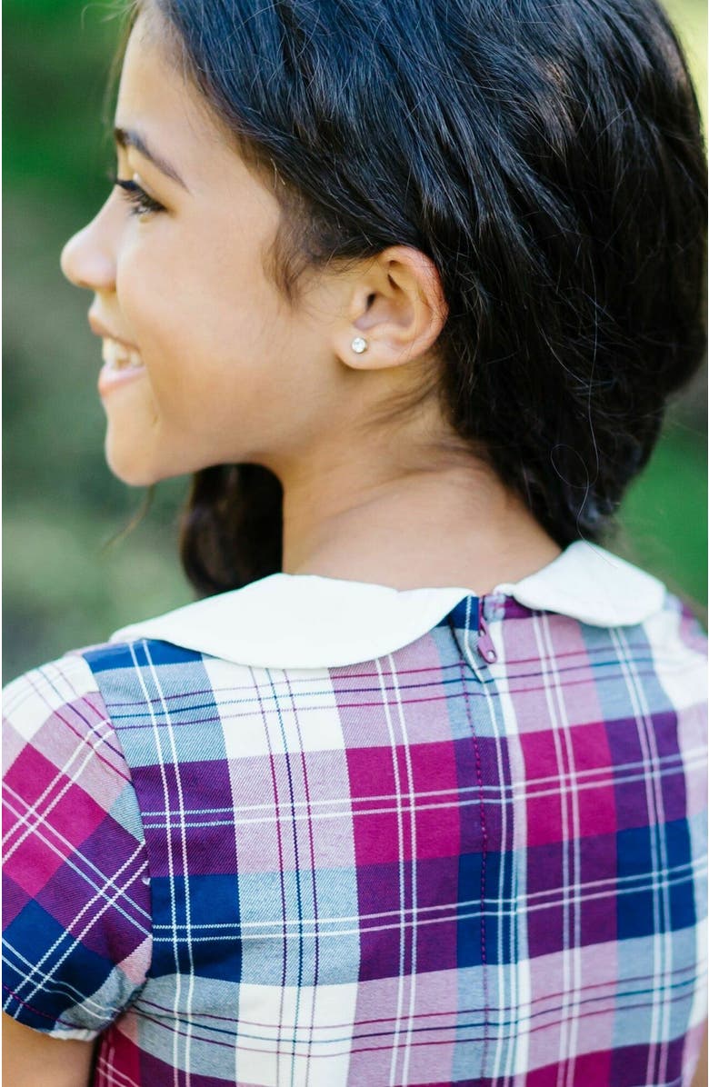 Hope & Henry Girls' Organic Peter Pan Collar Pleated Dress, Toddler, Alternate, color, Berry Tartan