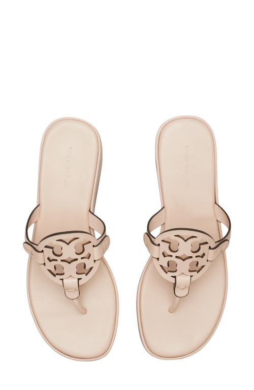 Tory Burch Miller Leather Logo Wedge Thong Sandals In Soft Pink