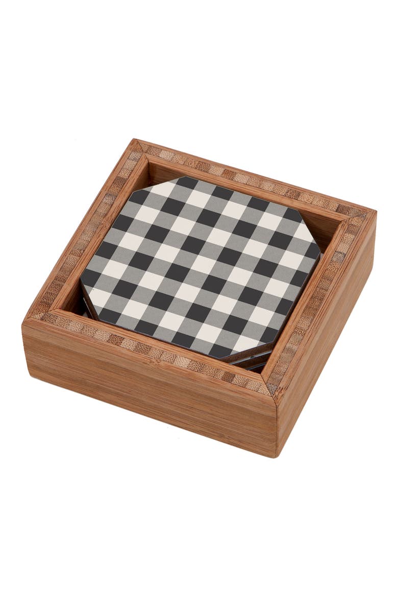 Gingham Set of 4 Coasters, Main, color, BLUE