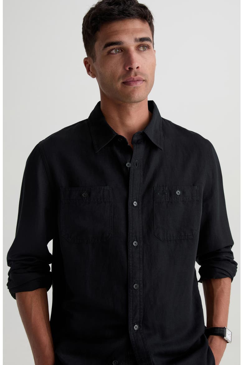 Mason Long Sleeve Linen Blend Work Shirt, Alternate, color, TRUE BLACK