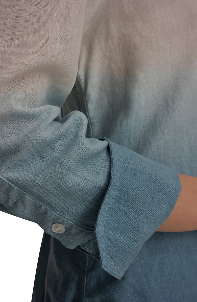 Donna Karan New York Dip Dye Linen Blend Woven Shirt, Alternate, color, Washed Indigo Dye