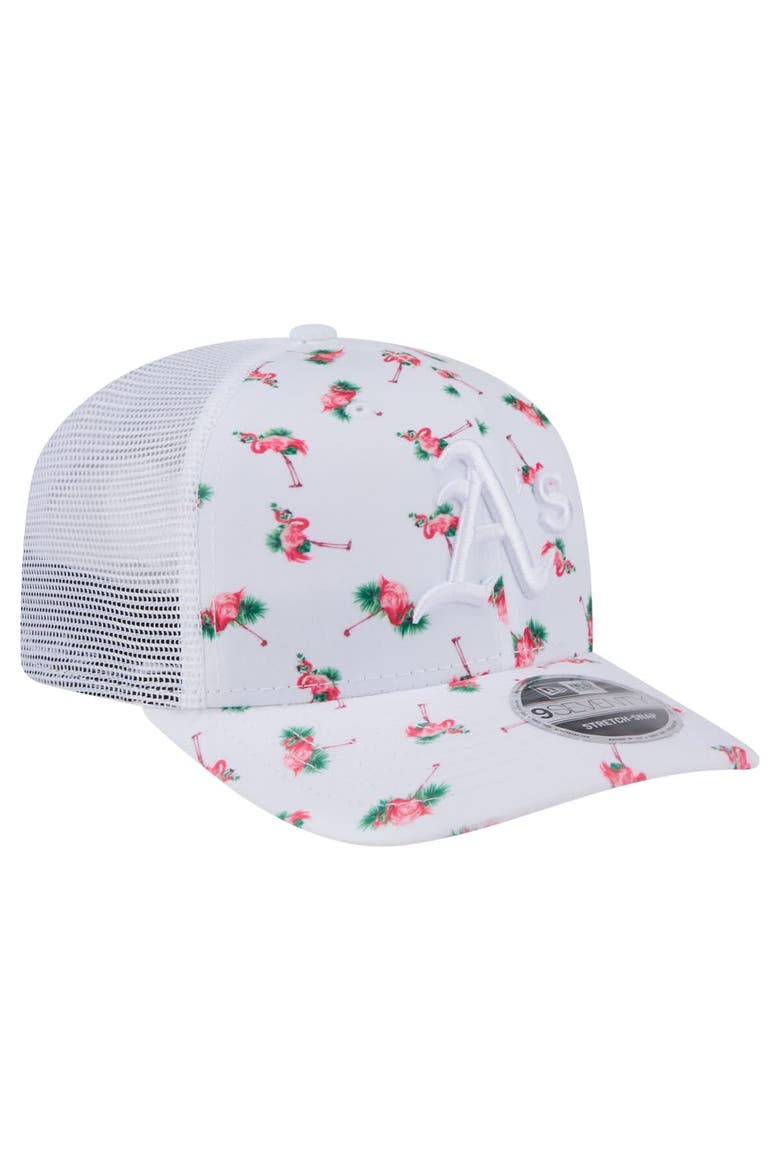Men's New Era  White Athletics Flamingo Mesh Back 9SEVENTY Stretch-Snap Hat, Alternate, color, White