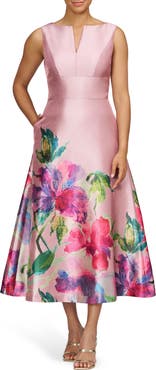 Kay Unger Marlene Placed Floral Print Sleeveless Cocktail Dress