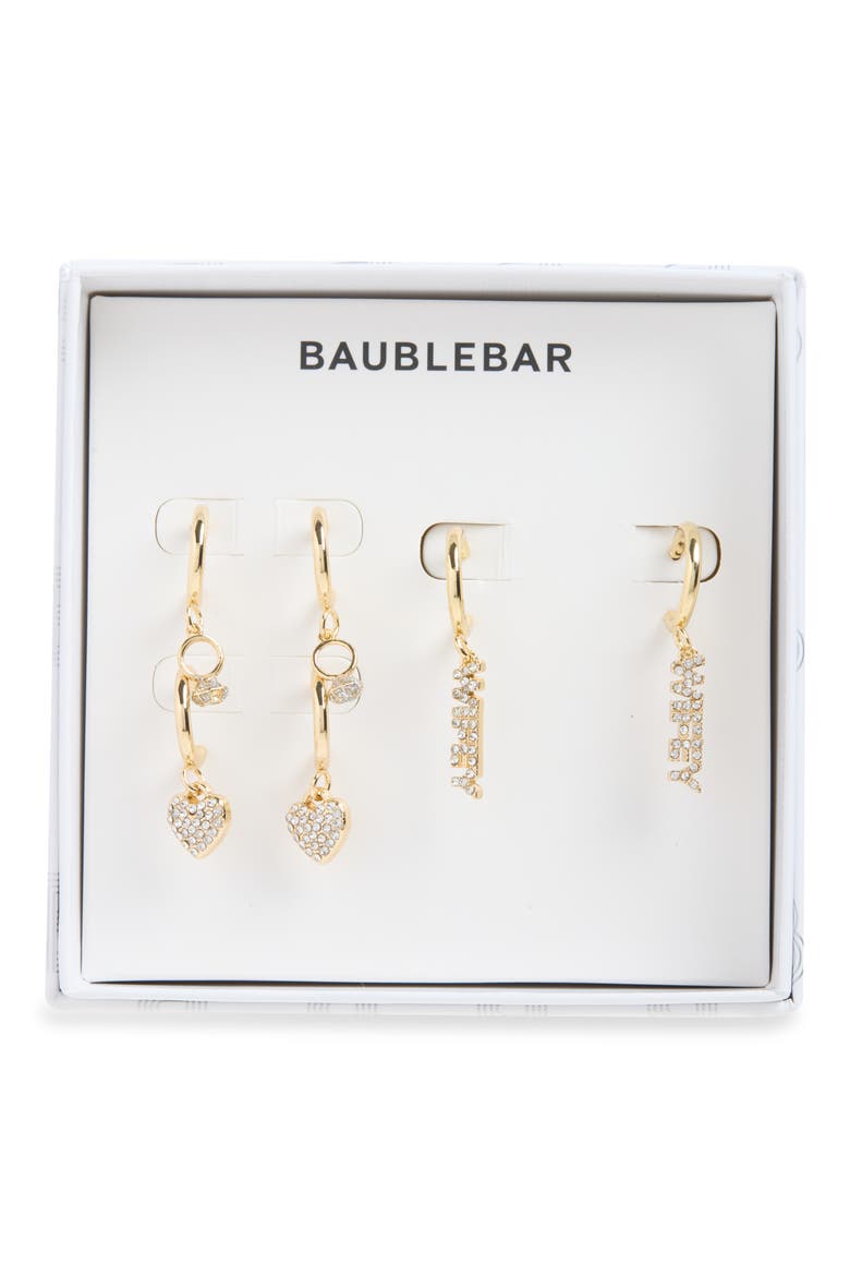 Wifey Material Set of 2 Huggie Hoop Earrings, Main, color, GOLD