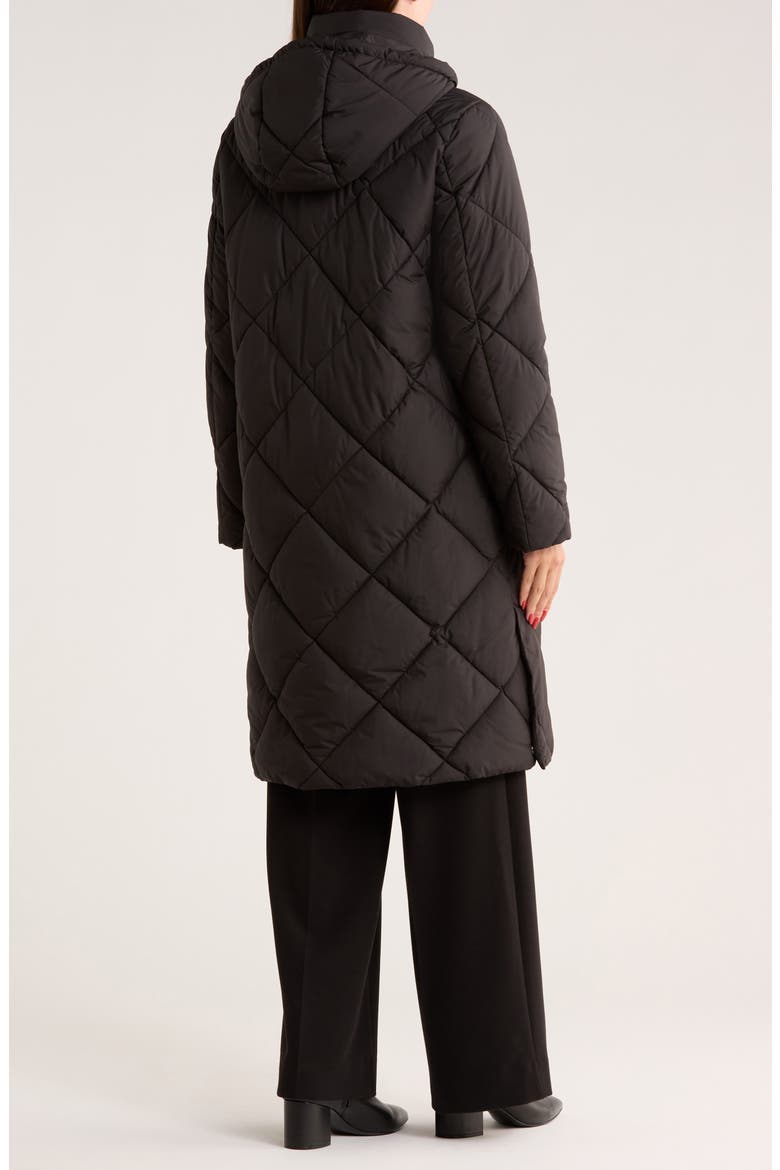 Hooded Long Quilted Puffer Jacket, Alternate, color, BLACK