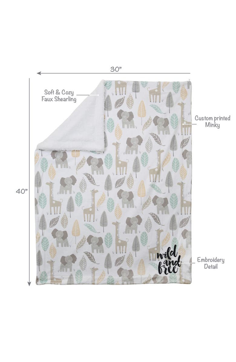 Lambs & Ivy Jungle Friends Elephant/Giraffe Safari Soft Fleece Baby Blanket, Alternate, color, Green