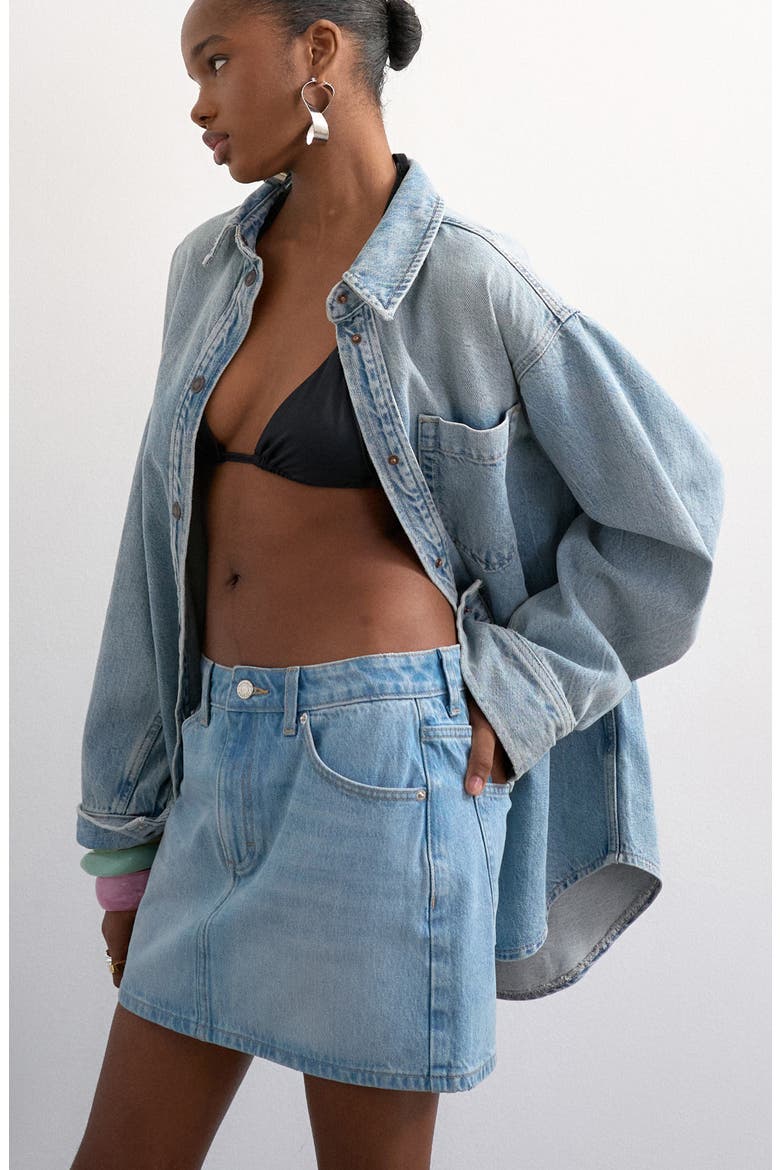 Plemet Cotton Denim Miniskirt, Alternate, color, LIGHT BLUE