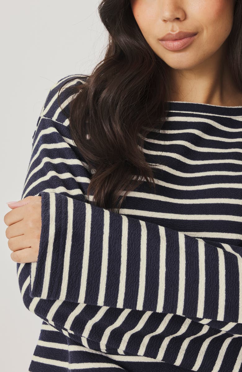 Splendid Livie Stripe Sweatshirt, Alternate, color, Navy Blue/ Moonstone